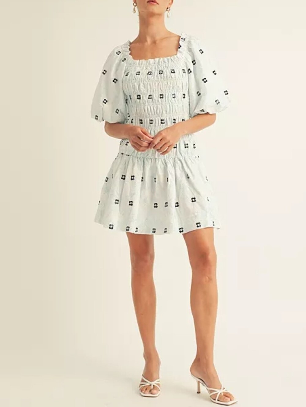 Arose Studio Jasmine Smocked Puff-Sleeve Ruffled Dress Size XL NWT $200